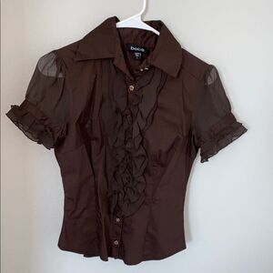 Bebe Brown Ruffle Blouse Small